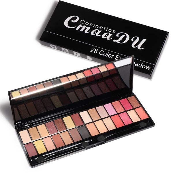 28 Colors Eyeshadow Palette with 2-side Brushes Makeup eyeshadow Pallet  Highly Pigmented Waterproof Gift Set
