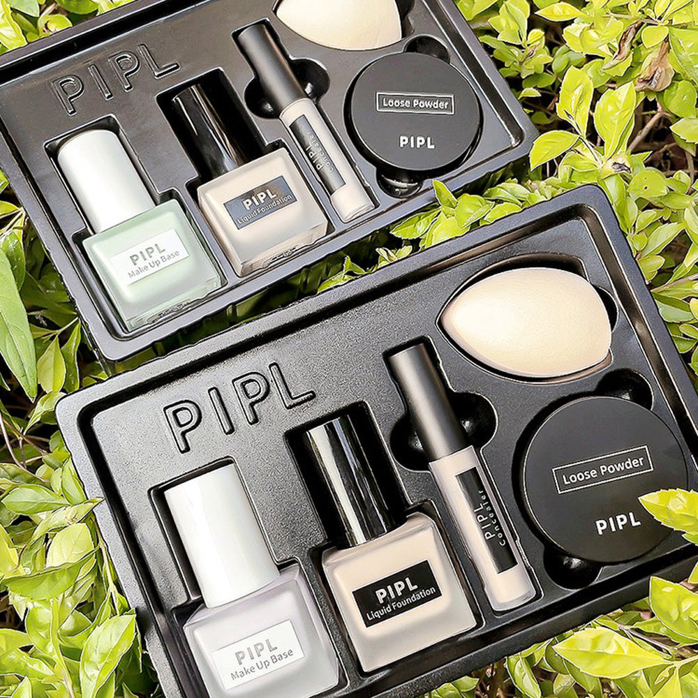 Beauty Box/Makeup Gift Set 5-in-1 : Primer + Liquid Foundation + Concealer + Loose Powder +Makeup Sponge