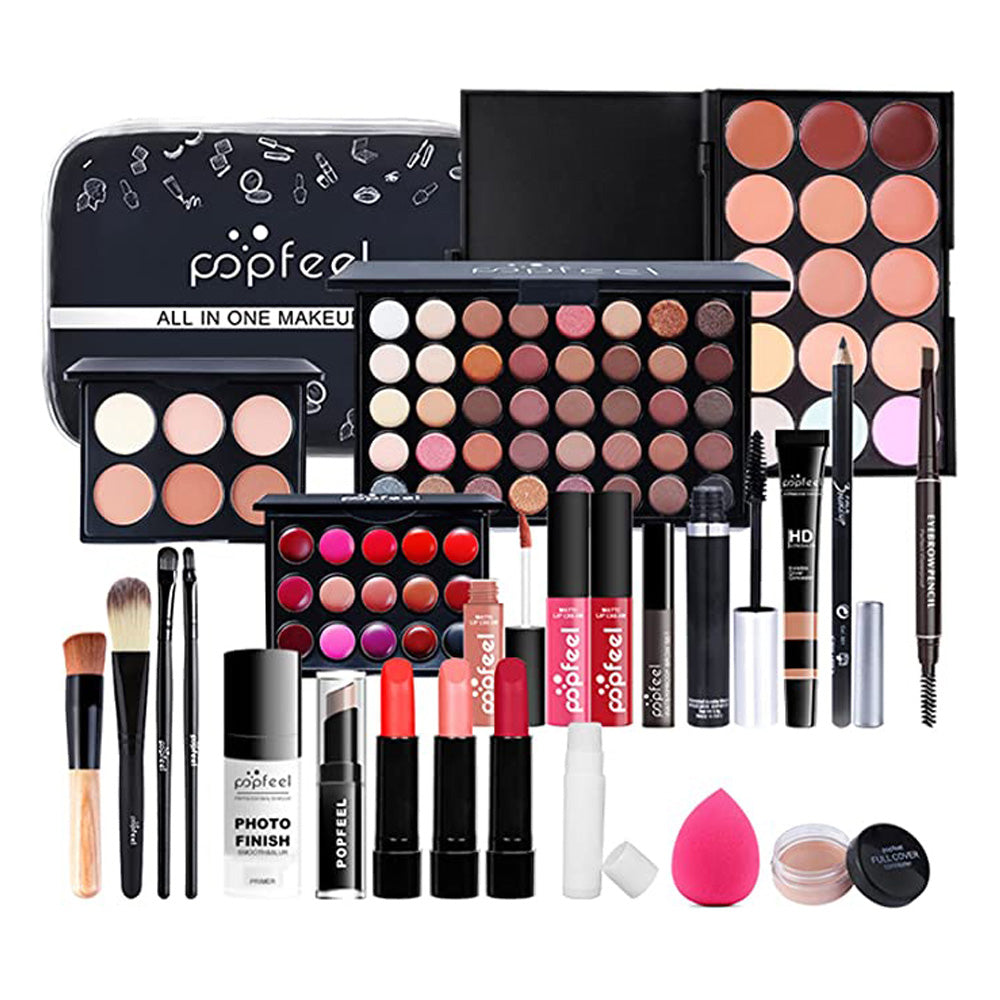 24Pcs All-in-one Makeup Set Gift Surprise | Full Makeup Kit for Women Cosmetic Essential Starter Bundle with Cosmetic Bag Eyeshadow Palette Lip Gloss Concealer Foundation Brushes
