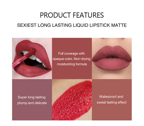6Pcs Matte Liquid Lipstick Makeup Set Long-Lasting and Waterproof Wear, Non-Stick Cup Lip Gloss, Great Choice and Gift for Woman Girls