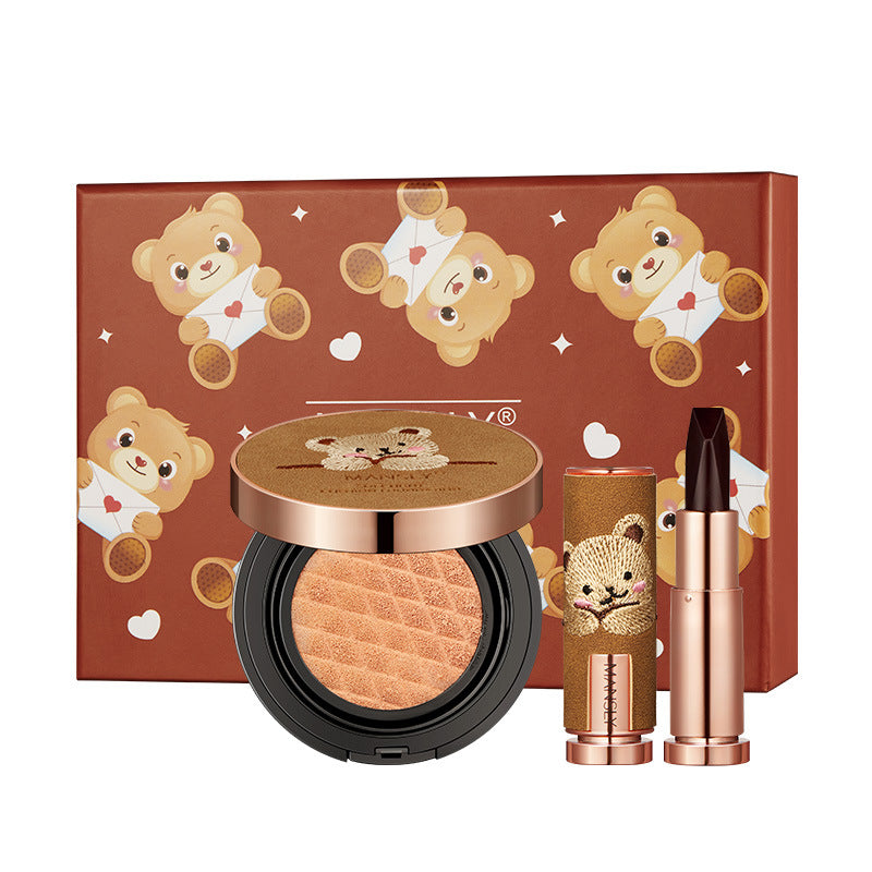 Air Cushion BB Cream + Matte 3-color Waterproof Lipstick lovely bear Gift Box Face Makeup Sets Lip Makeup Sets All-in-one Set