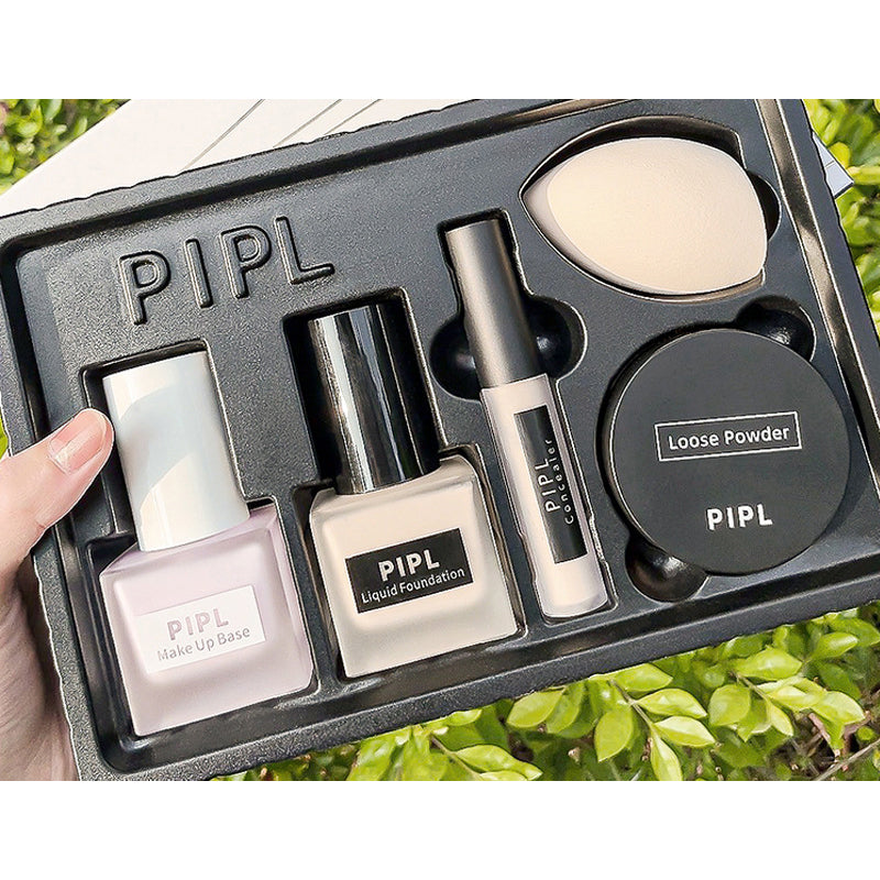 Beauty Box/Makeup Gift Set 5-in-1 : Primer + Liquid Foundation + Concealer + Loose Powder +Makeup Sponge