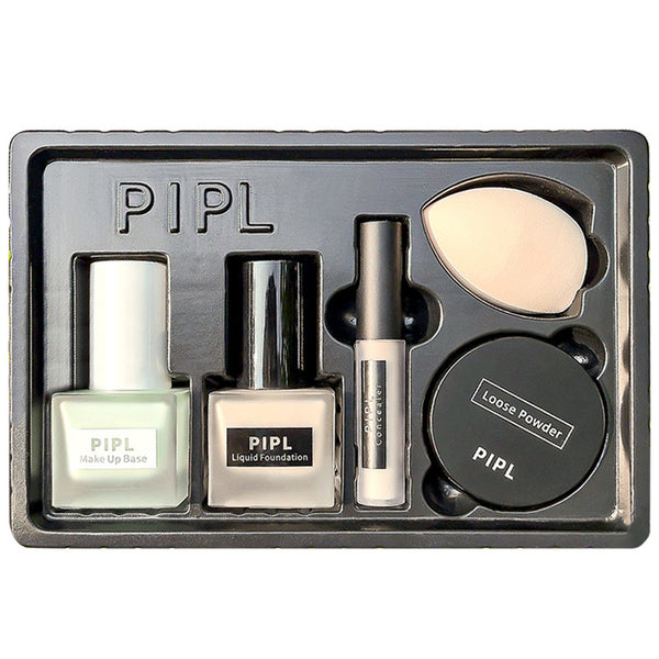 Beauty Box/Makeup Gift Set 5-in-1 : Primer + Liquid Foundation + Concealer + Loose Powder +Makeup Sponge