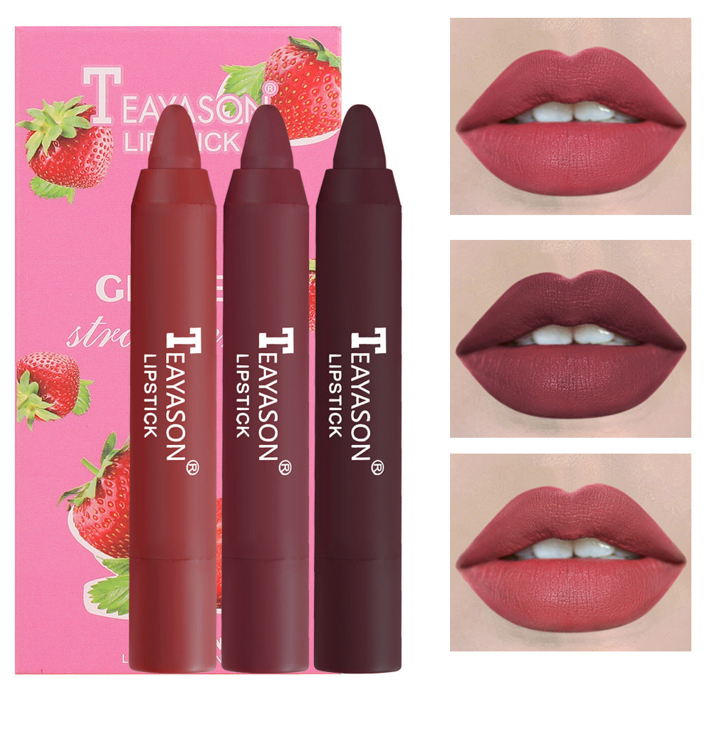 3pcs Velvet Matte Lipsticks Set Multi-Fruit-Flavour Long-lasting Waterproof